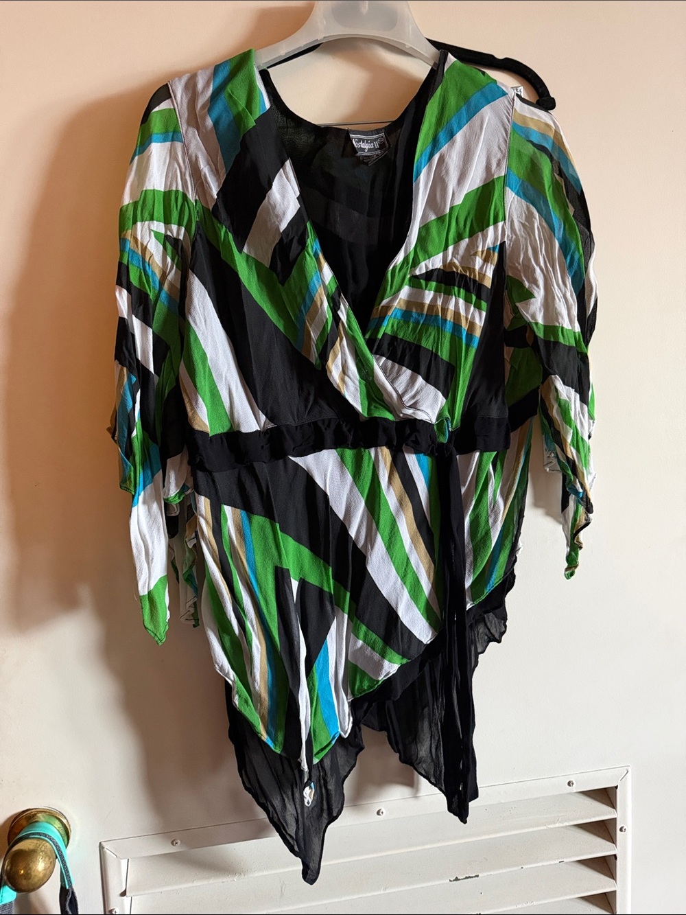 Nostalgia Black, Green & White Striped Wrap Tunic